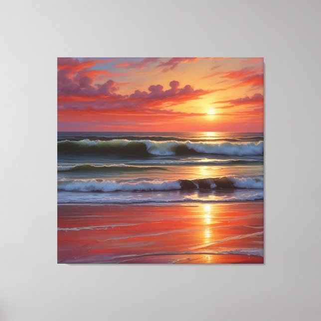 Red Sunset Ocean Seascape Malerei Artwork Leinwanddruck (Vorderseite)