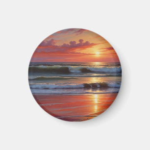 Red Sunset Ocean Seascape Malerei Artwork Magnet