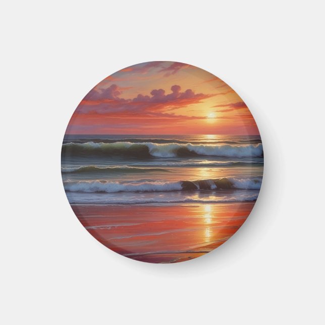 Red Sunset Ocean Seascape Malerei Artwork Magnet (Vorne)