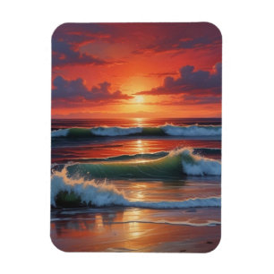 Red Sunset Ocean Seascape Malerei Artwork Magnet