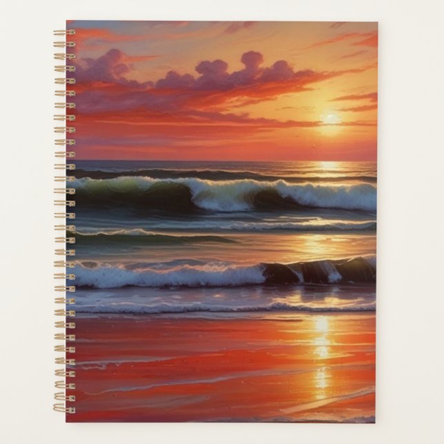 Red Sunset Ocean Seascape Malerei Artwork Planer (Vorderseite)