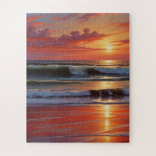 Red Sunset Ocean Seascape Malerei Artwork Puzzle