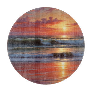 Red Sunset Ocean Seascape Malerei Artwork Schneidebrett