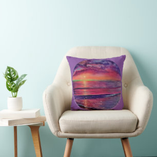 Red Sunset Seascape Throw Kissen 2