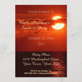 Red Sunset Summer Beach Thema Sweet 16 Geburtstag Einladung