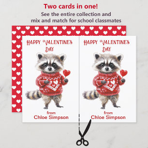 Red Sweater Raccoon Kid's Valentine-Klassenzimmer- Postkarte