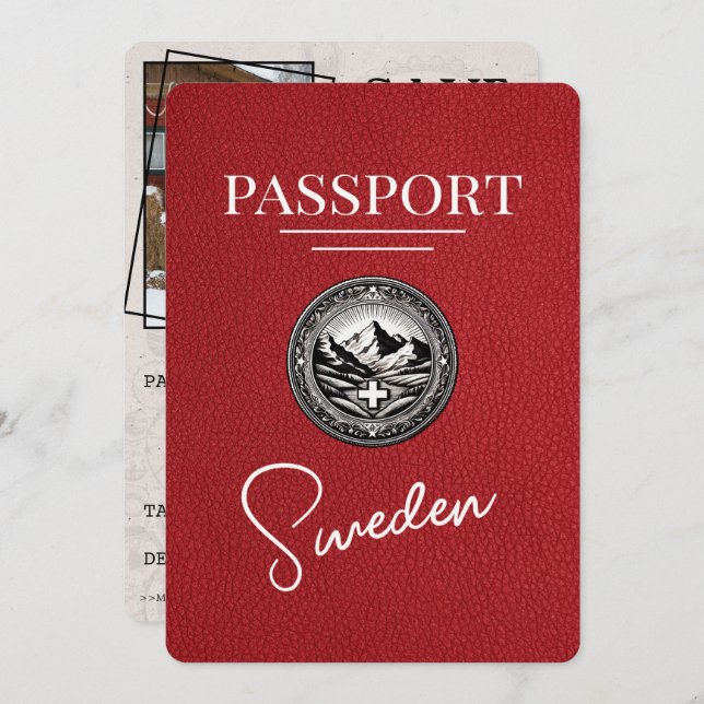 Red Sweden Passport Save the Date (Vorne/Hinten)
