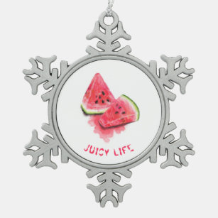 Red Sweet Juicy Watermelon Pieces Duftsch Zeichnen Schneeflocken Zinn-Ornament