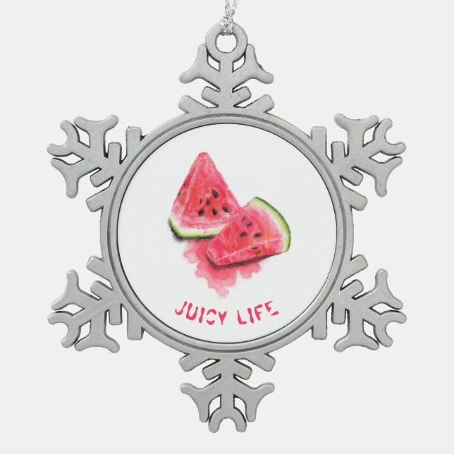 Red Sweet Juicy Watermelon Pieces Duftsch Zeichnen Schneeflocken Zinn-Ornament (Vorderseite)