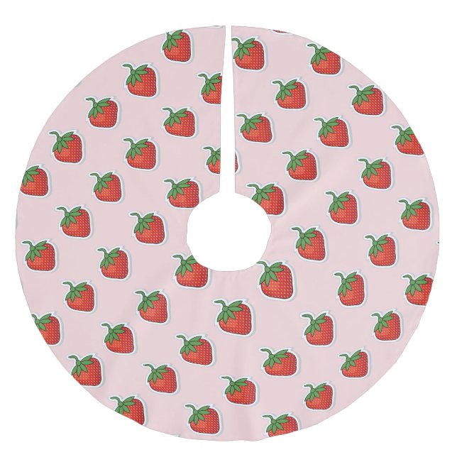 Red Sweet Strawberry Muster Polyester Weihnachtsbaumdecke (Vorderseite)