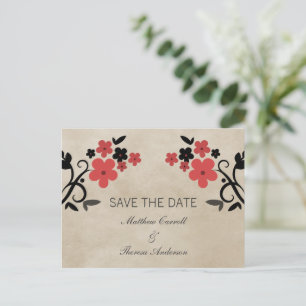Red Sweet Vintag Floral Save the Date Postkarte