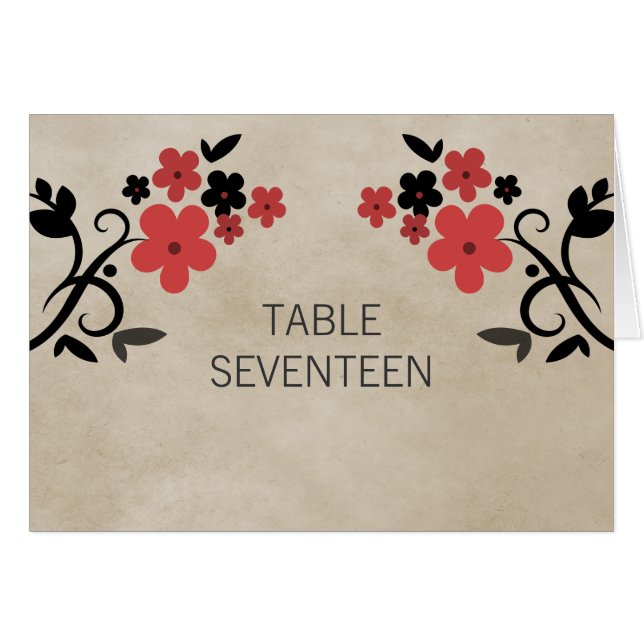 Red Sweet Vintag Floral Tischnummer Card (Vorderseite (Horizontal))