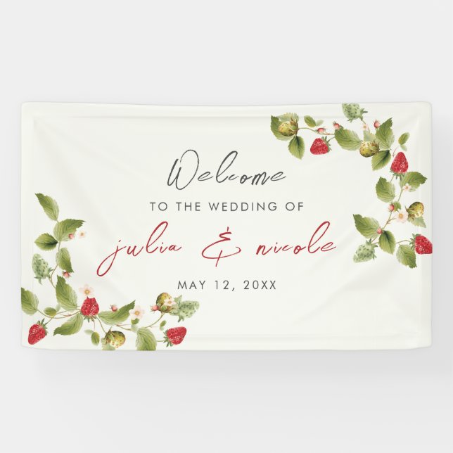 Red Sweet Wild Strawberry Blume Hochzeit Banner (Horizontal)