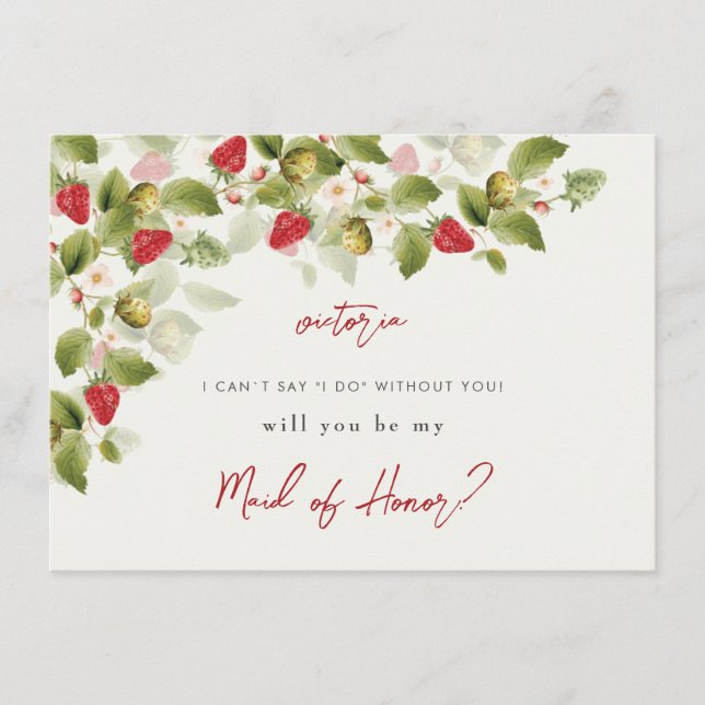 Red Sweet Wild Strawberry Blume Hochzeit Menükarte (Vorderseite)