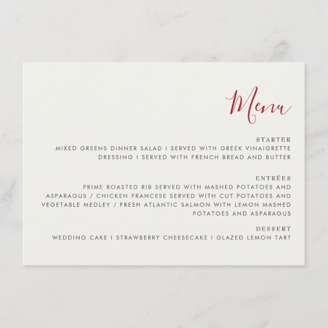 Red Sweet Wild Strawberry Blume Hochzeit Menükarte (Vorderseite)