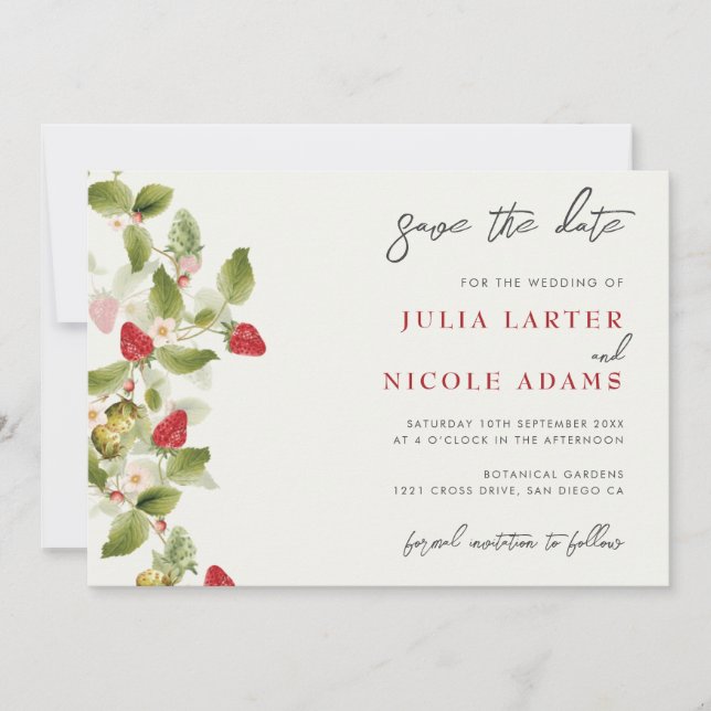 Red Sweet Wild Strawberry Blume Hochzeit Save The Date (Vorderseite)