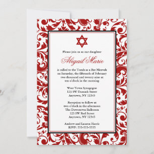 Red Swirl Damask Bat Mitzvah Einladungen