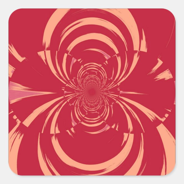RED SWIRL RETRO ART DECO QUADRATISCHER AUFKLEBER (Vorderseite)