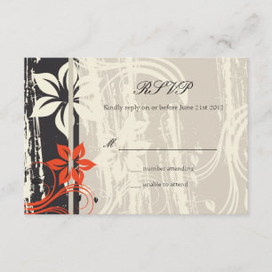 Red Swirl Wedding RSVP in Schwarz Karte