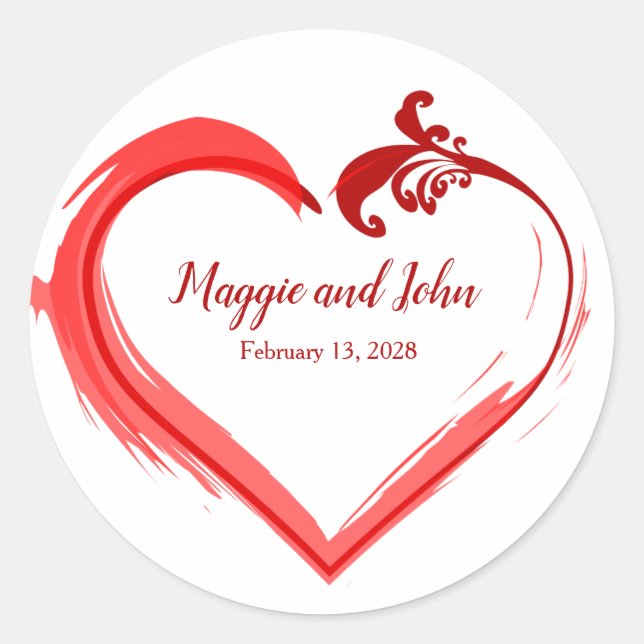 Red Swoosh Heart Personalisiert Stickers Siegel (Vorderseite)