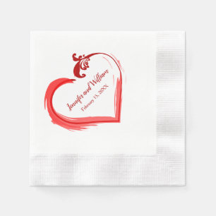 Red Swoosh Heart Wedding Napkins Serviette