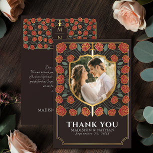 Red Sword & Shield Mittelalterliche Fantasy Hochze Dankeskarte