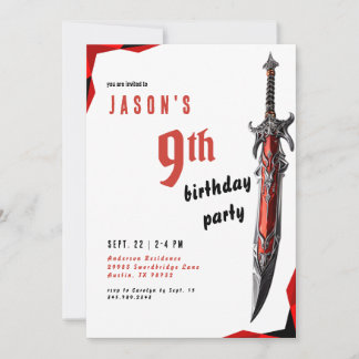 Red Sword Warrior Boy Birthday Party Einladung