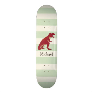 Red T-Rex auf pastellgrünen Streifen Skateboard