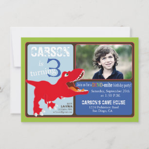 Red T-Rex Dinosaur Dritte Geburtstagseinladung Einladung