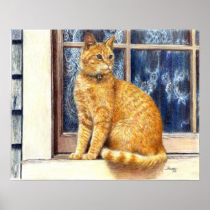 Red Tabby Chat in Window Poster drucken