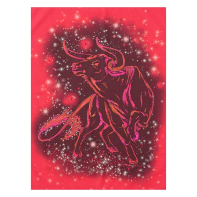 Red Tablecloth Bull läuft in der Starry Night Tischdecke (Vorderseite)