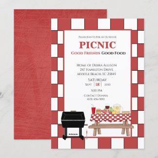 Red Tablecloth Picnic GRILLEN Outdoor Grill Einladung