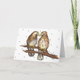 Red Tail Hawk Bird Lovebirds Snow Holiday Winter Feiertagskarte