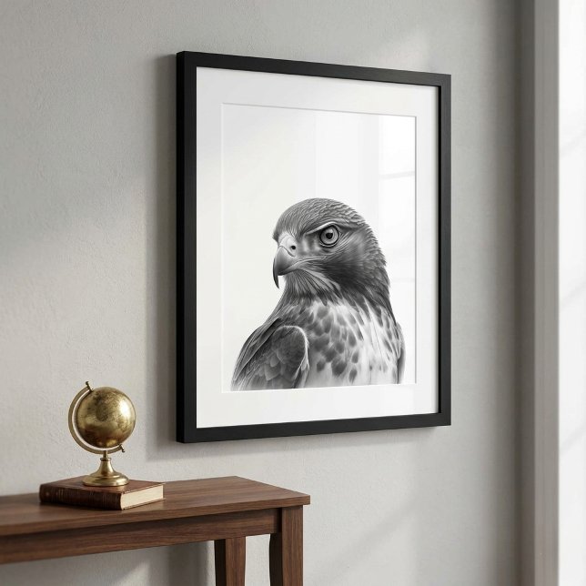 Red Tail Hawk Bird Portrait Schwarz-weiß Poster (Von Creator hochgeladen)
