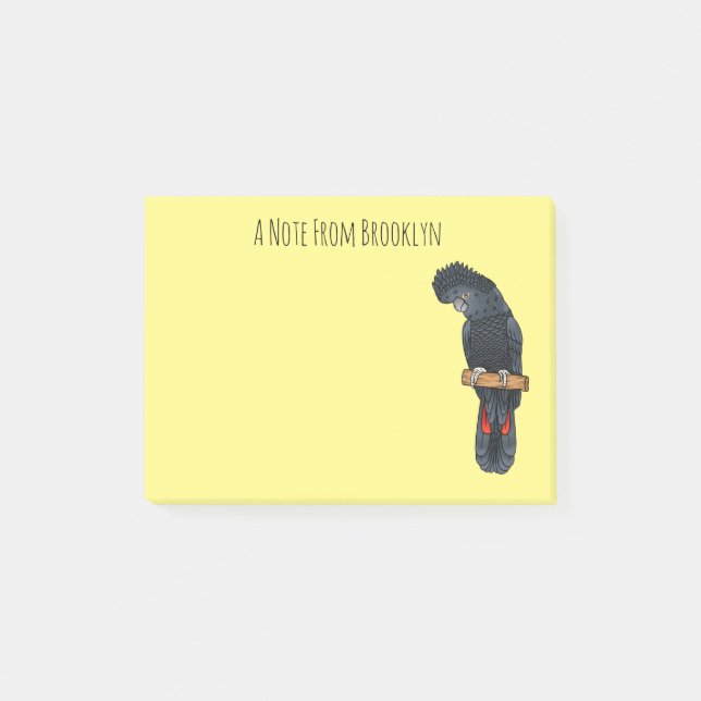 Red-tailed black cockatoo bird cartoon  post-it klebezettel (Vorderseite)