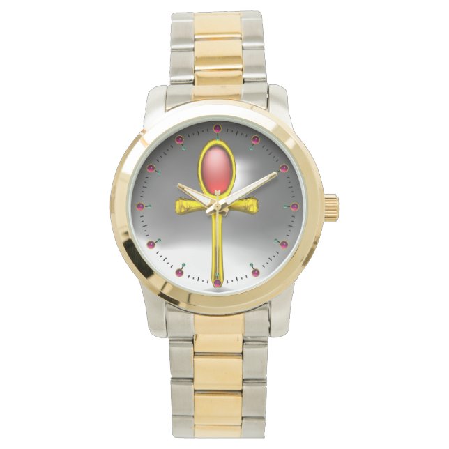 RED TALISMAN , Ruby Gemstones , grau weiß Armbanduhr (Vorderseite)