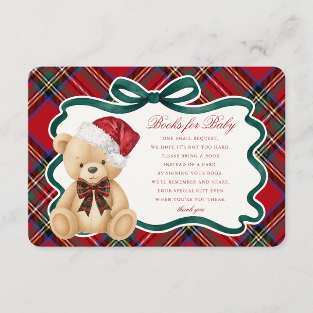 Red Tartan Christmas Bear Books for Baby Card Begleitkarte (Vorderseite)