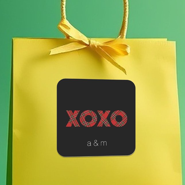 Red Tartan Christmas Pattern Quadratischer Aufkleber (Von Creator hochgeladen)