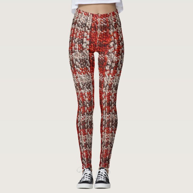 Red Tartan Fabric: Texturierter Hintergrund Leggings (Vorderseite)