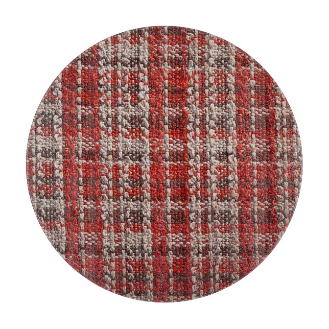 Red Tartan Fabric: Texturierter Hintergrund Schneidebrett (Vorderseite)