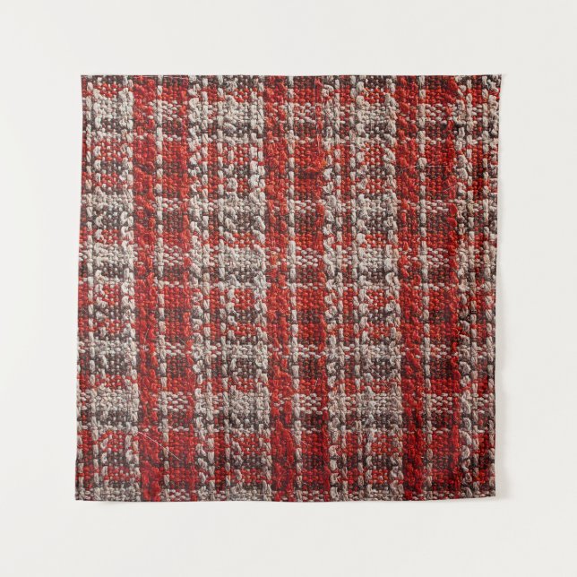 Red Tartan Fabric: Texturierter Hintergrund Wandteppich (Vorderseite)