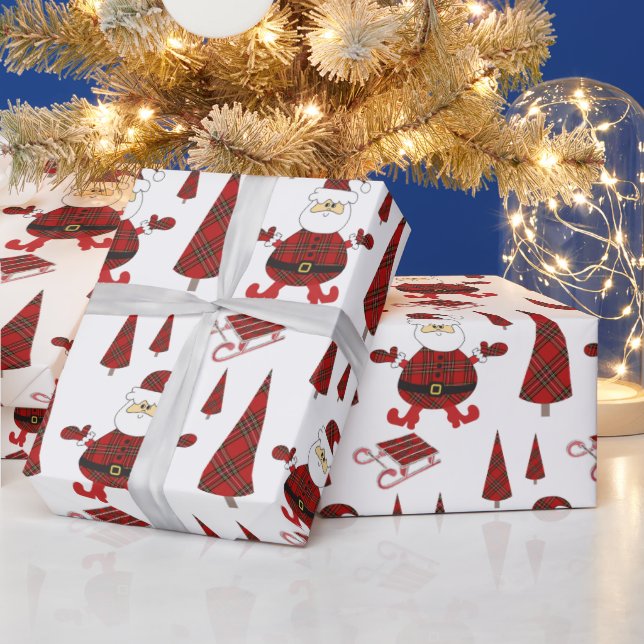 Red Tartan Fashion Santa Pattern Geschenkpapier (Feiertage)