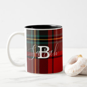 Red Tartan Kariert Checkered Scotland Monogram Nam Zweifarbige Tasse