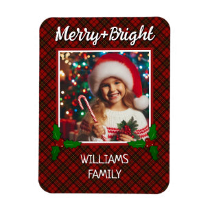Red tartan kariert Custom Foto Christmas Magnet