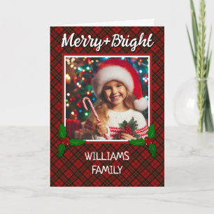 Red Tartan kariert Custom Foto Weihnachtsgrüße Feiertagskarte