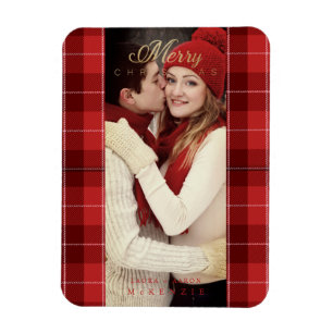 Red Tartan Kariert Erstes frohes Weihnachtsfest Fo Magnet