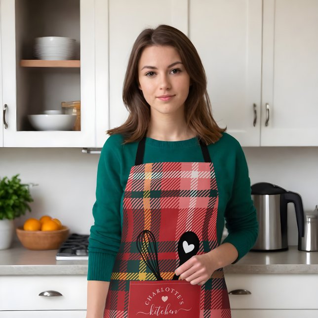 Red Tartan Kariert Imitats Pocket Spoon & Whisk Sc Schürze (Red Tartan Plaid Faux Pocket Spoon & Whisk Apron)