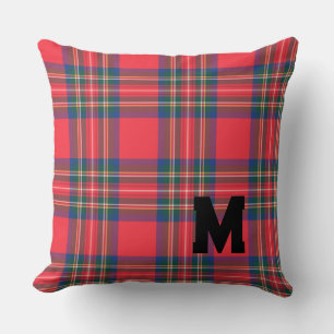 Red Tartan Kariert Weihnachten INITIAL Moderner Ur Kissen