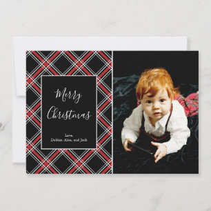 Red Tartan Karierte Fotokarte für Weihnachtsfeiert Feiertagskarte