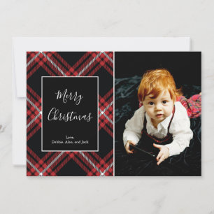 Red Tartan Karierte Fotokarte für Weihnachtsfeiert Feiertagskarte